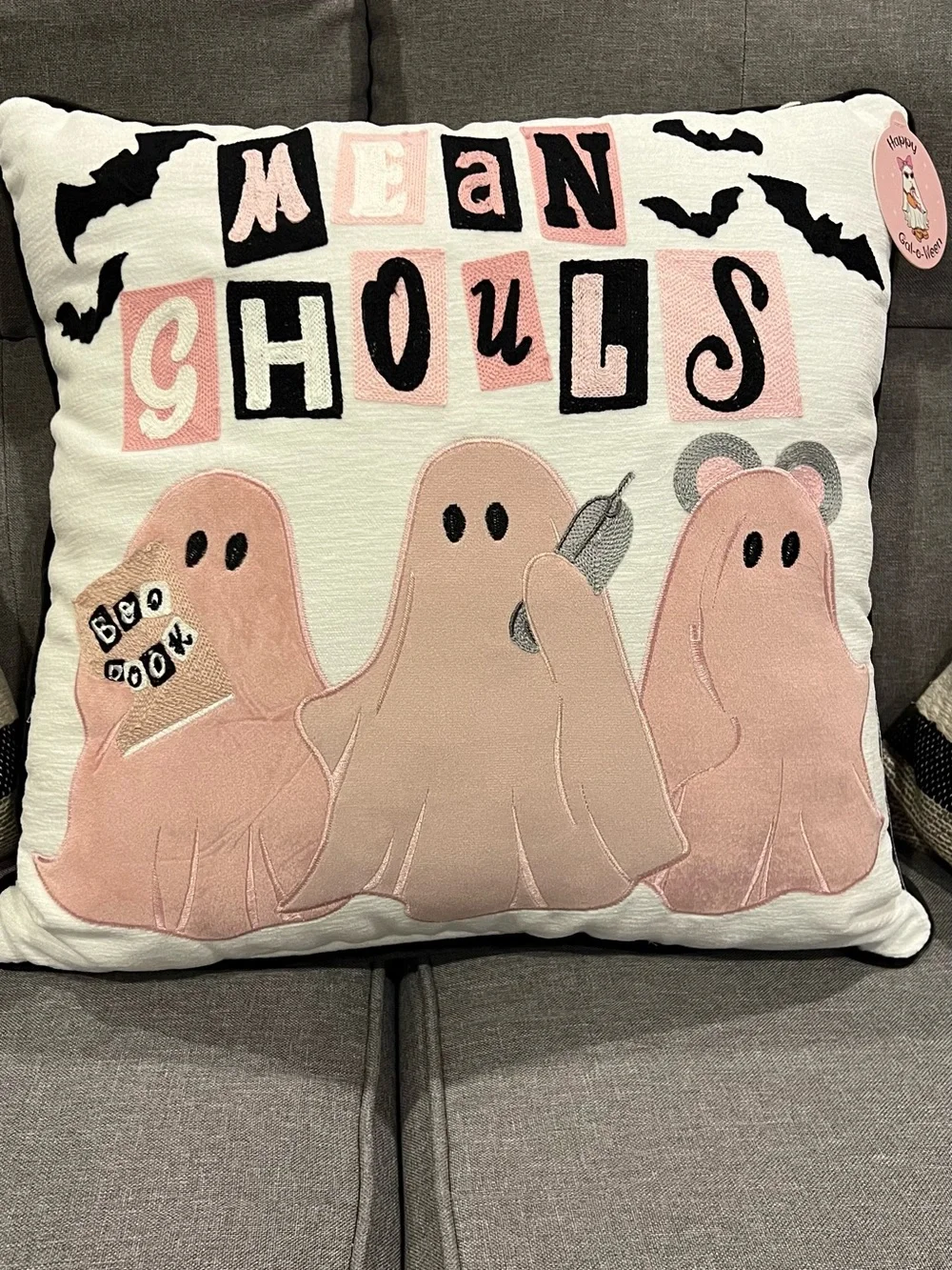 Mean Ghouls Pink Halloween Decorative Pillow